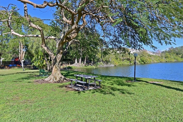 view of yard with a water view