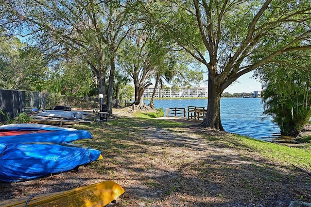 view of yard with a water view