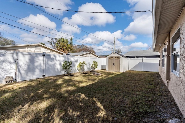 view of yard with a storage unit