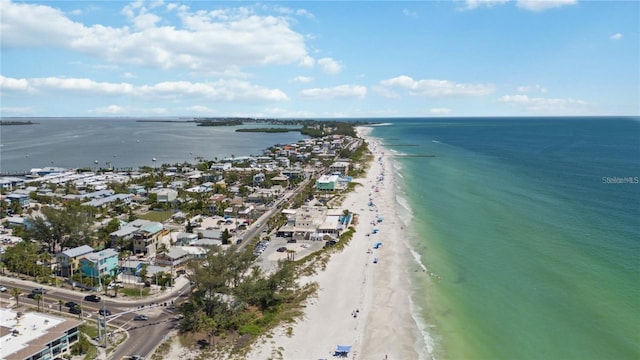 aerial view with a view of the beach and a water view