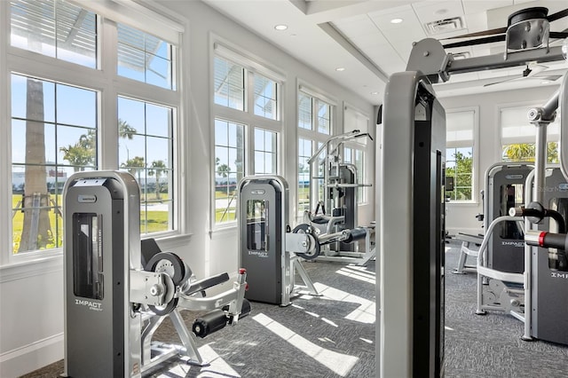 exercise room with a healthy amount of sunlight