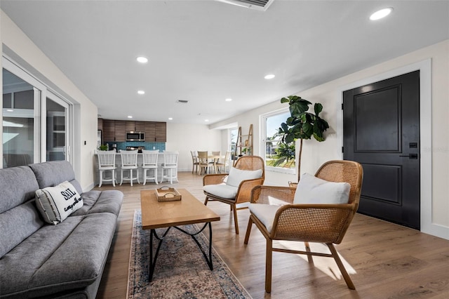 living room featuring light hardwood / wood-style flooring