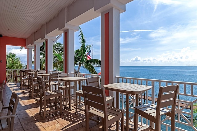 view of patio / terrace featuring a water view