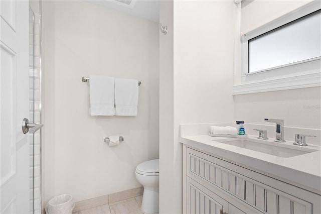 bathroom featuring tile patterned flooring, vanity, and toilet