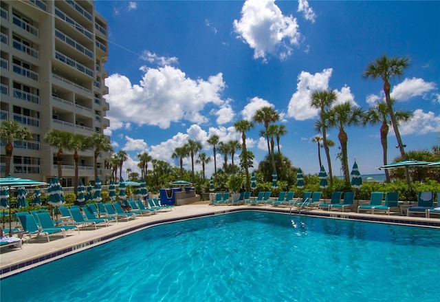 view of swimming pool featuring a patio