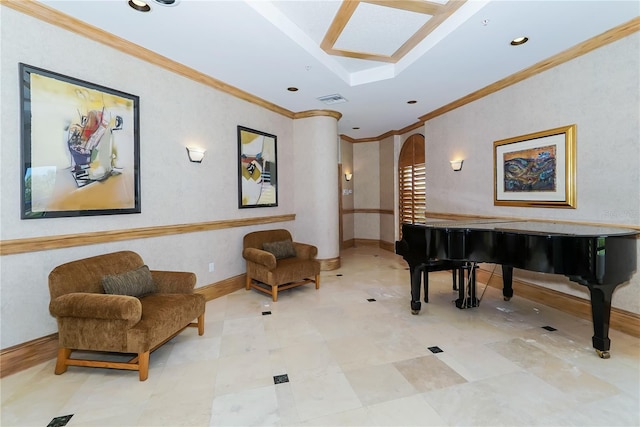 sitting room with ornamental molding