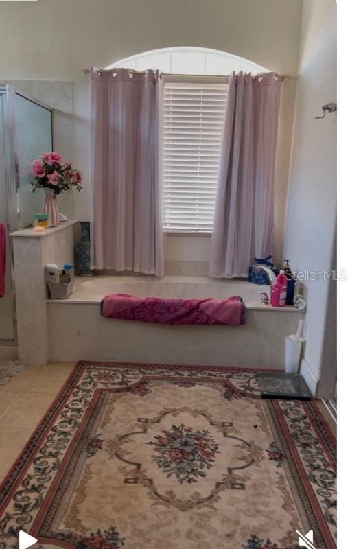 bathroom with tile patterned floors and independent shower and bath