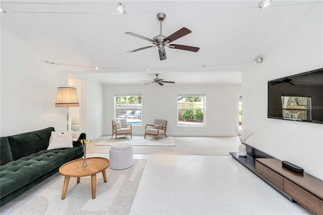 living room with vaulted ceiling