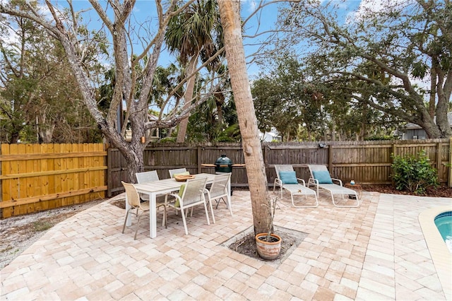 view of patio featuring a fenced in pool