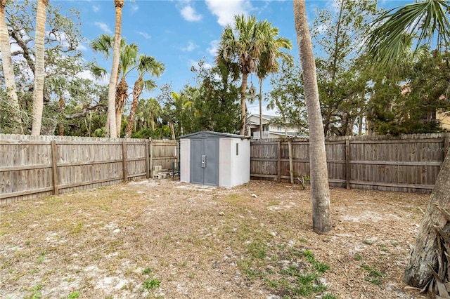 view of yard featuring a shed