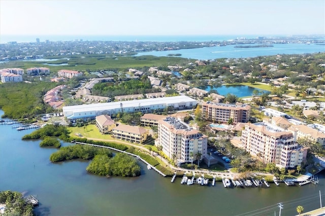 bird's eye view with a water view and a city view