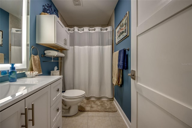 bathroom featuring tile patterned floors, toilet, and vanity