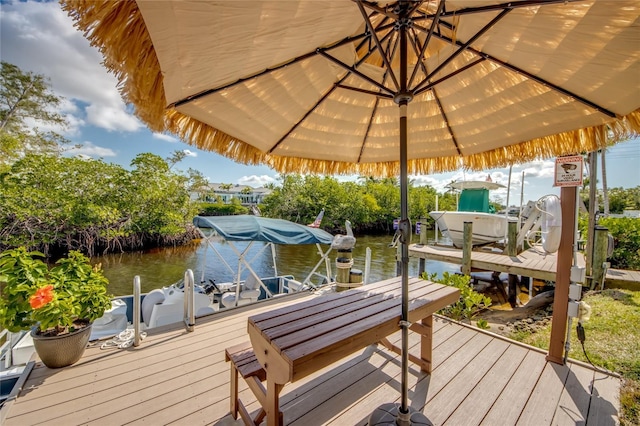 dock area featuring a water view