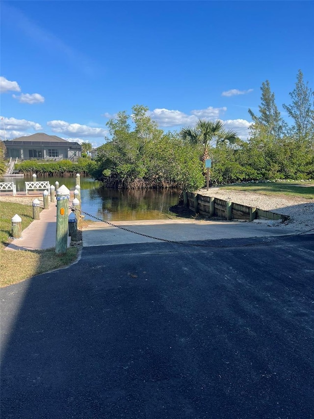 view of street featuring a water view