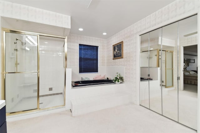 bathroom featuring plus walk in shower