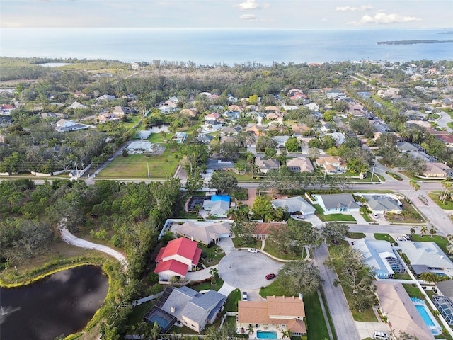 aerial view with a water view