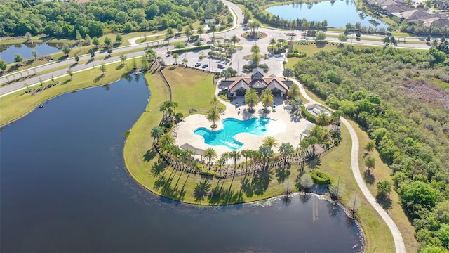 drone / aerial view featuring a water view