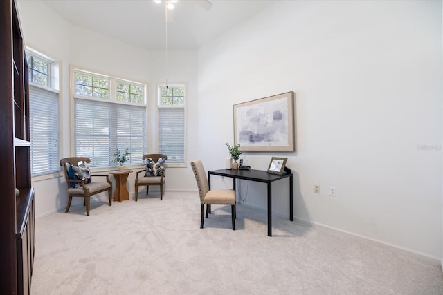 home office featuring light colored carpet