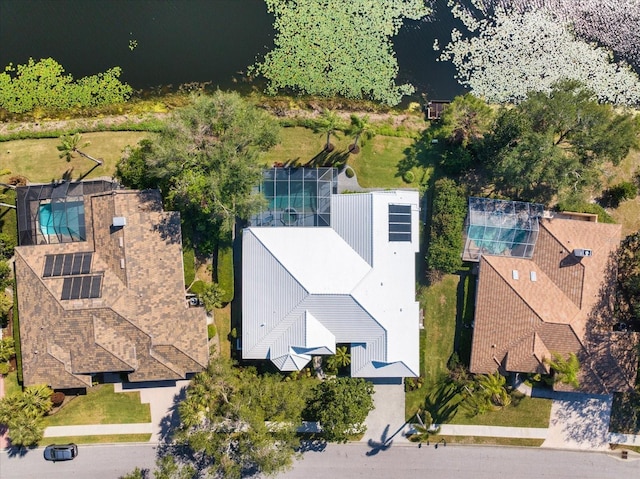 aerial view with a water view