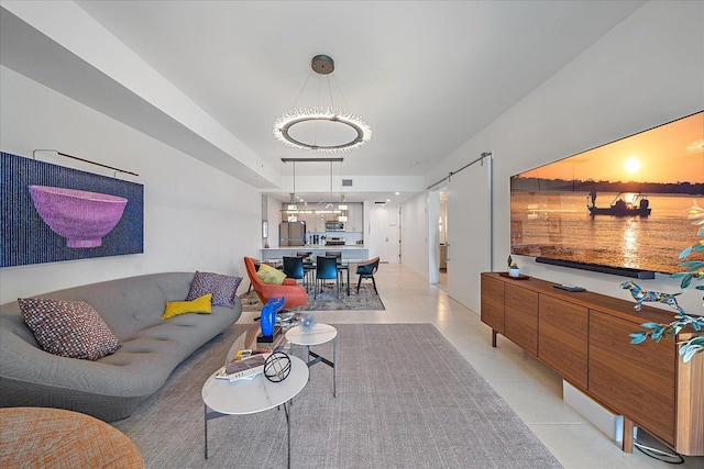 living room with light tile patterned floors