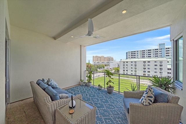 balcony with ceiling fan