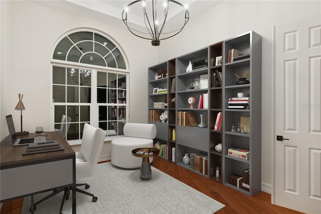 13315 Palmers Creek Ter, Lakewood Ranch, FL 34202 - office space with a notable chandelier and hardwood / wood-style flooring