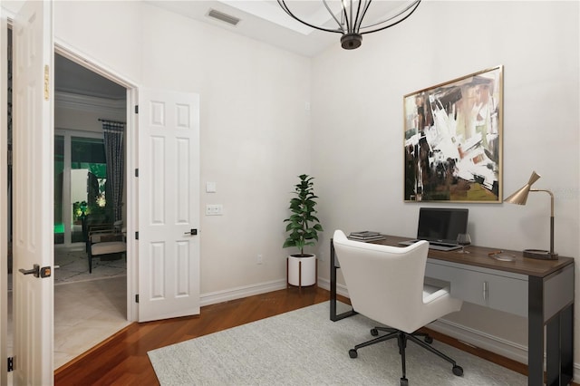 13315 Palmers Creek Ter, Lakewood Ranch, FL 34202 - office area with dark hardwood / wood-style floors