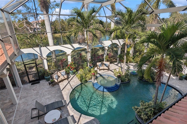 13315 Palmers Creek Ter, Lakewood Ranch, FL 34202 - view of swimming pool featuring a patio and glass enclosure