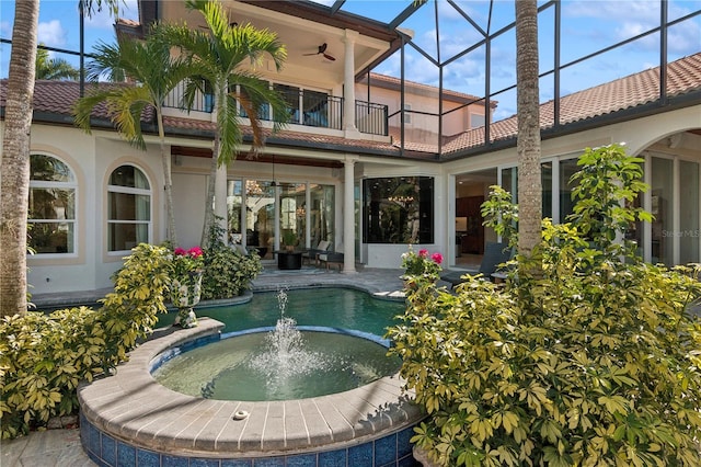 13315 Palmers Creek Ter, Lakewood Ranch, FL 34202 - view of pool with a patio area, ceiling fan, and an in ground hot tub