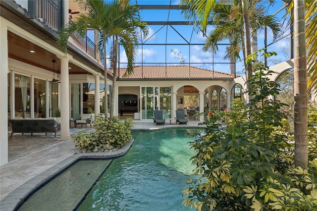 13315 Palmers Creek Ter, Lakewood Ranch, FL 34202 - view of pool with a lanai, a patio area, and ceiling fan