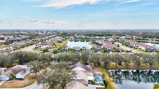 drone / aerial view featuring a water view