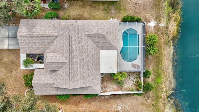 bird's eye view featuring a water view