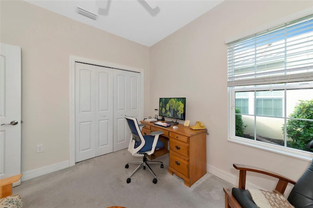view of carpeted office space