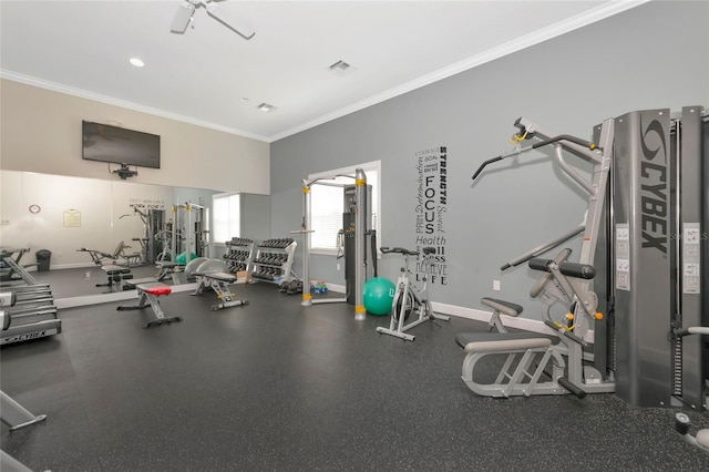 exercise room with crown molding