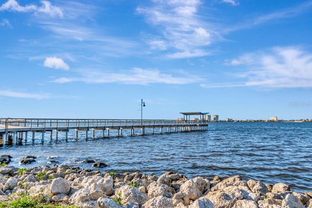 view of dock featuring a water view