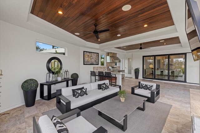 view of patio featuring ceiling fan and an outdoor hangout area