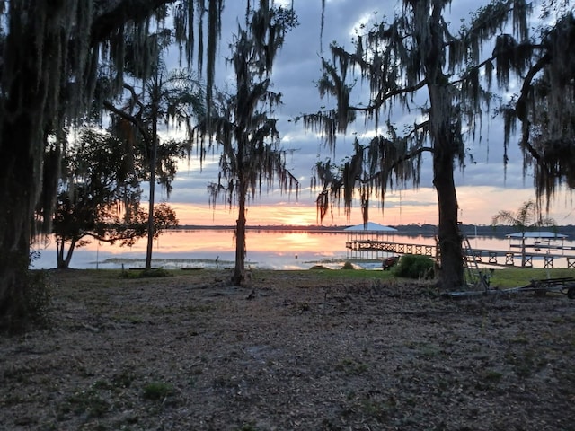 yard at dusk with a water view