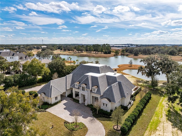 bird's eye view featuring a water view