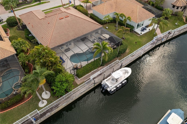 aerial view with a water view