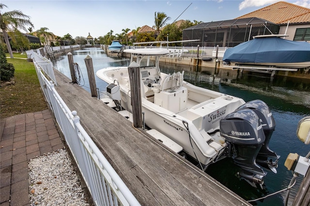 dock area featuring a water view