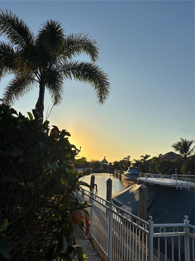 view of water feature with a boat dock