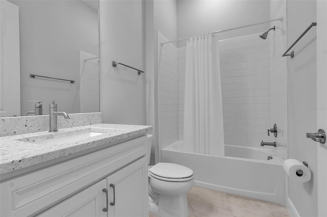 full bathroom with tile patterned flooring, shower / bath combo, vanity, and toilet