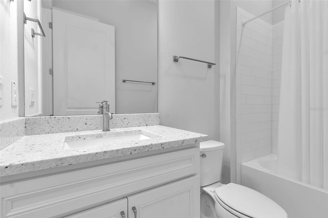 full bathroom featuring vanity, toilet, and shower / tub combo with curtain