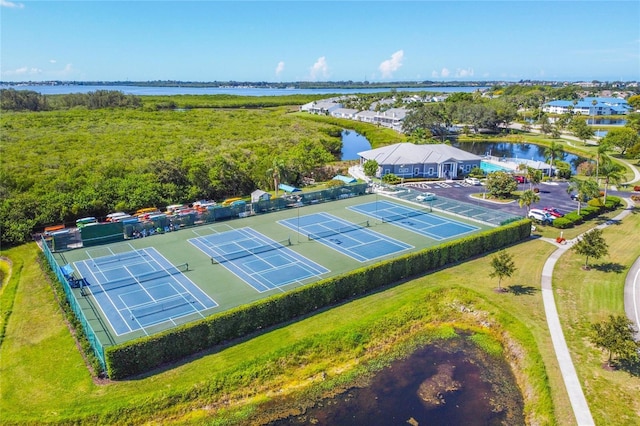 aerial view featuring a water view