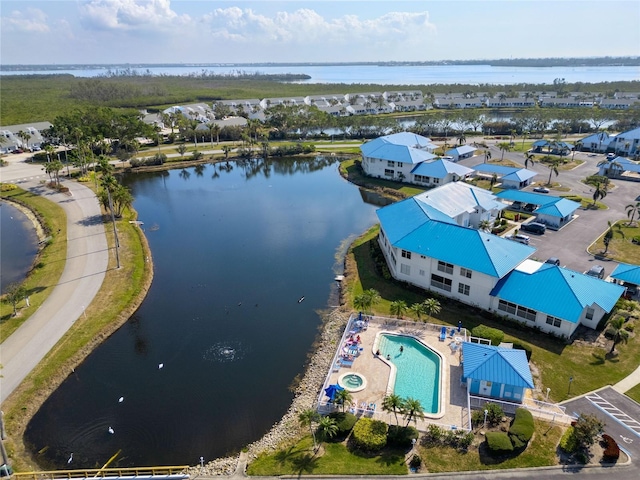 drone / aerial view featuring a water view