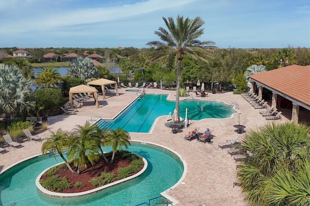 view of pool with a gazebo and a patio