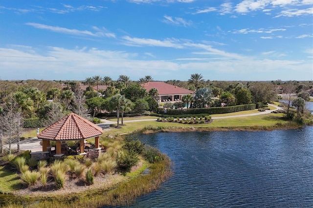 property view of water featuring a gazebo