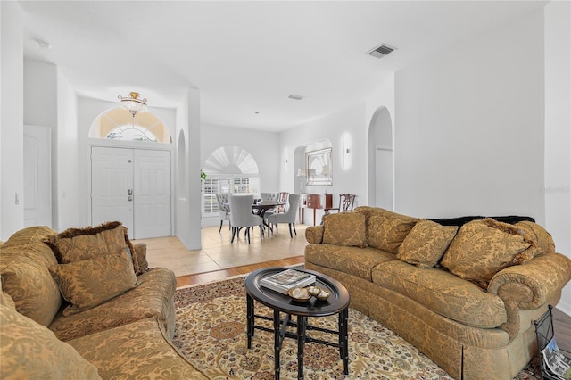 living room with light hardwood / wood-style floors