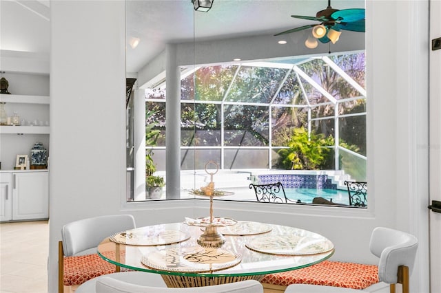 dining area featuring ceiling fan