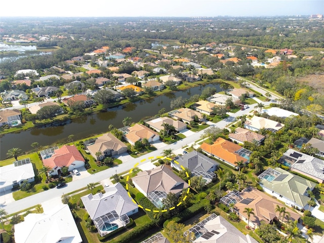 aerial view with a water view